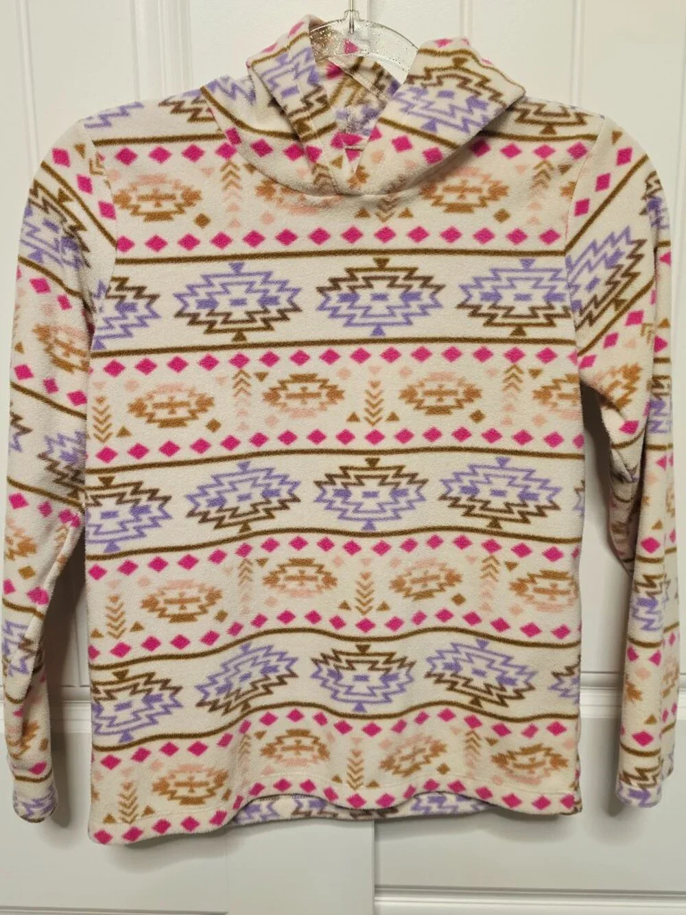 The Children's Place Girls Size Large 10/12 Hooded Fleece Ivory Aztec